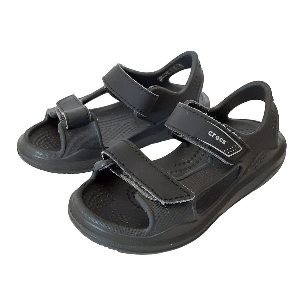 Crocs Swiftwater River Sandals Boys C9 Black Strap Hook & Loop Water Shoes